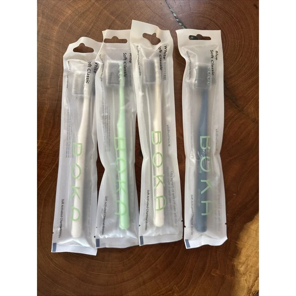 Lot of 2 BOKA Soft Classic Manual Toothbrushes Activated Charcoal Bristles NEW!